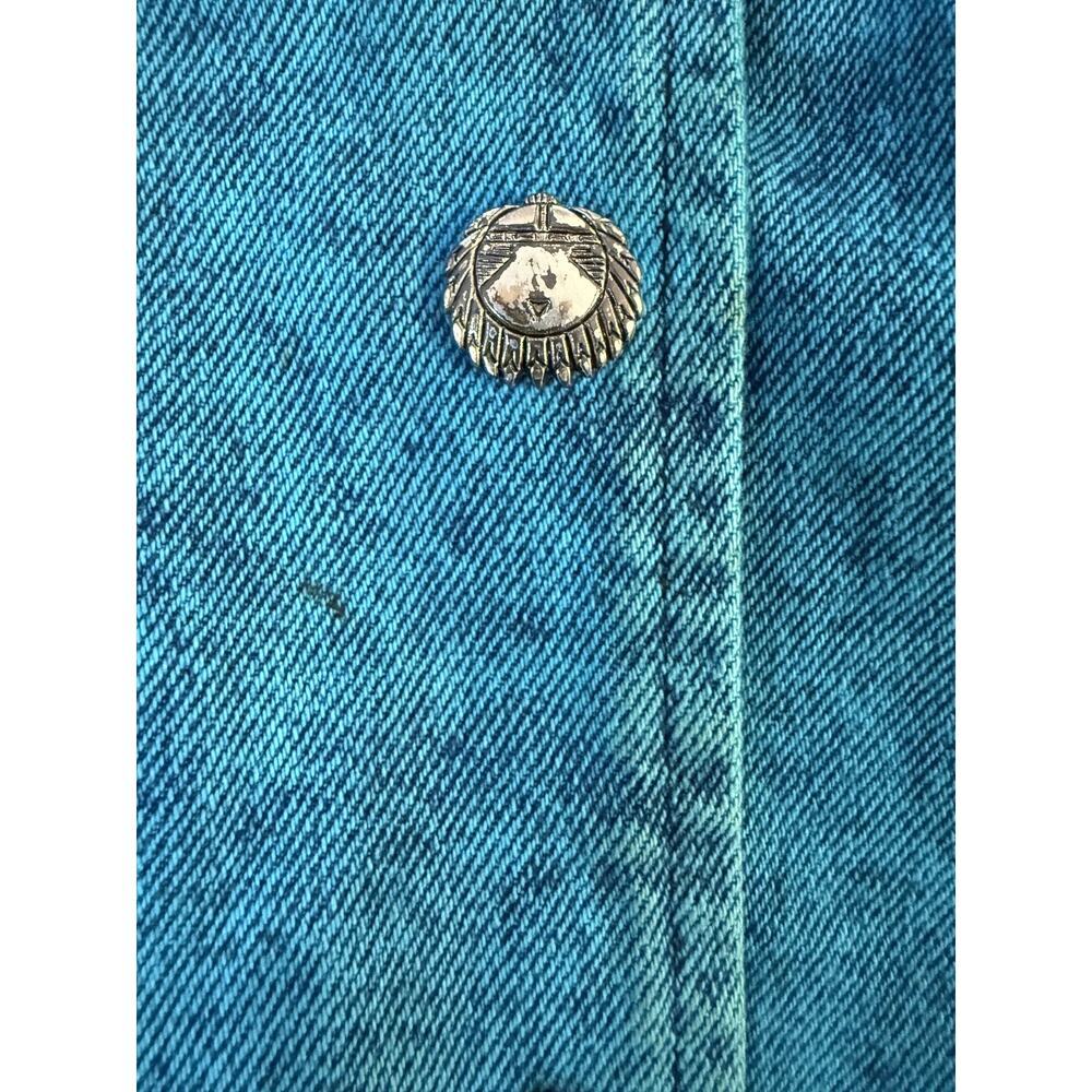 Vintage 90s Aztec‎ Jacket Womens LG Denim Western Fringed Dreamcatcher Poncho - Picture 2 of 7